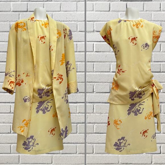 Vintage 80's Yellow Floral 3 Piece Skirt Set - Picture 1 of 12
